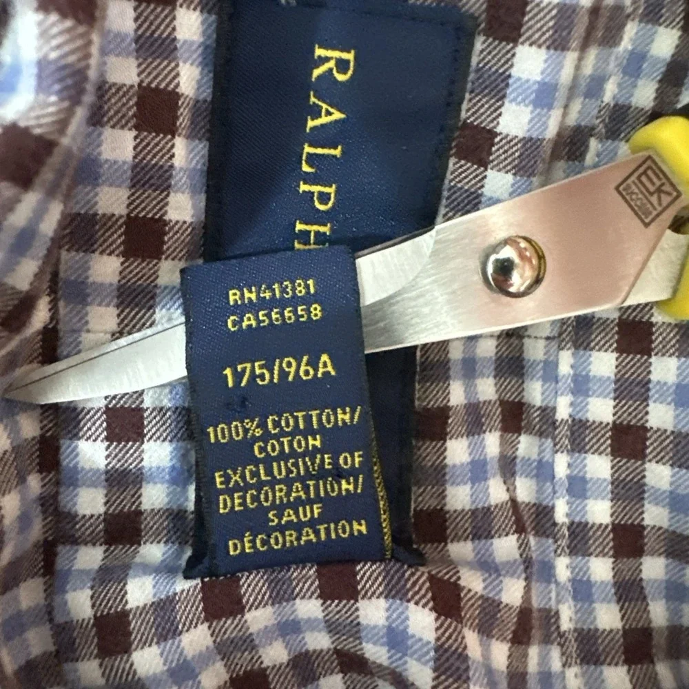 Polo Ralph Lauren Shirt Mens Medium Blue White Gingham Check Button Down Pony